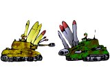 Two tanks with many missiles, facing each other